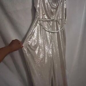 Metallic Silver Sequin Jumpsuit